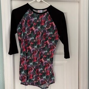 LuLaRoe Long Sleeve Tee with Owl Pattern - Black and Pink